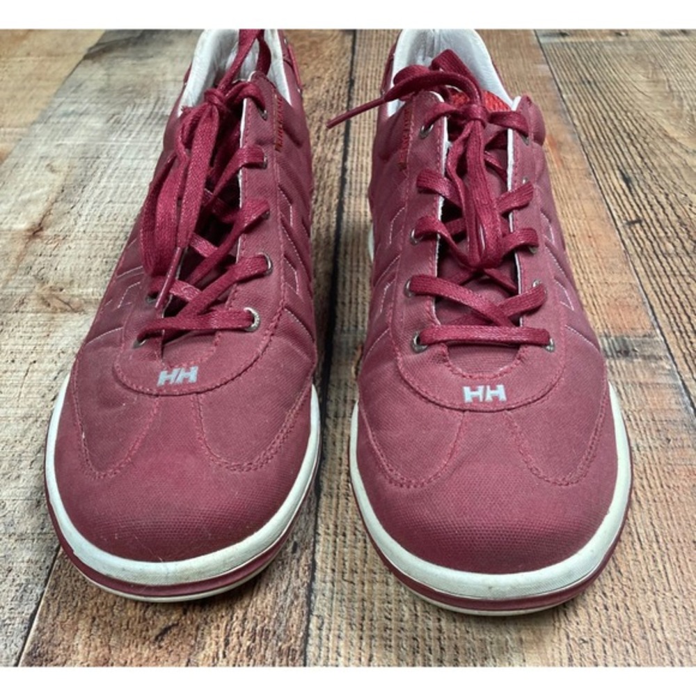 Helly Hansen Mens Burgundy Canvas Low Top Sailing Boat Shoes HH Logo Sneaker